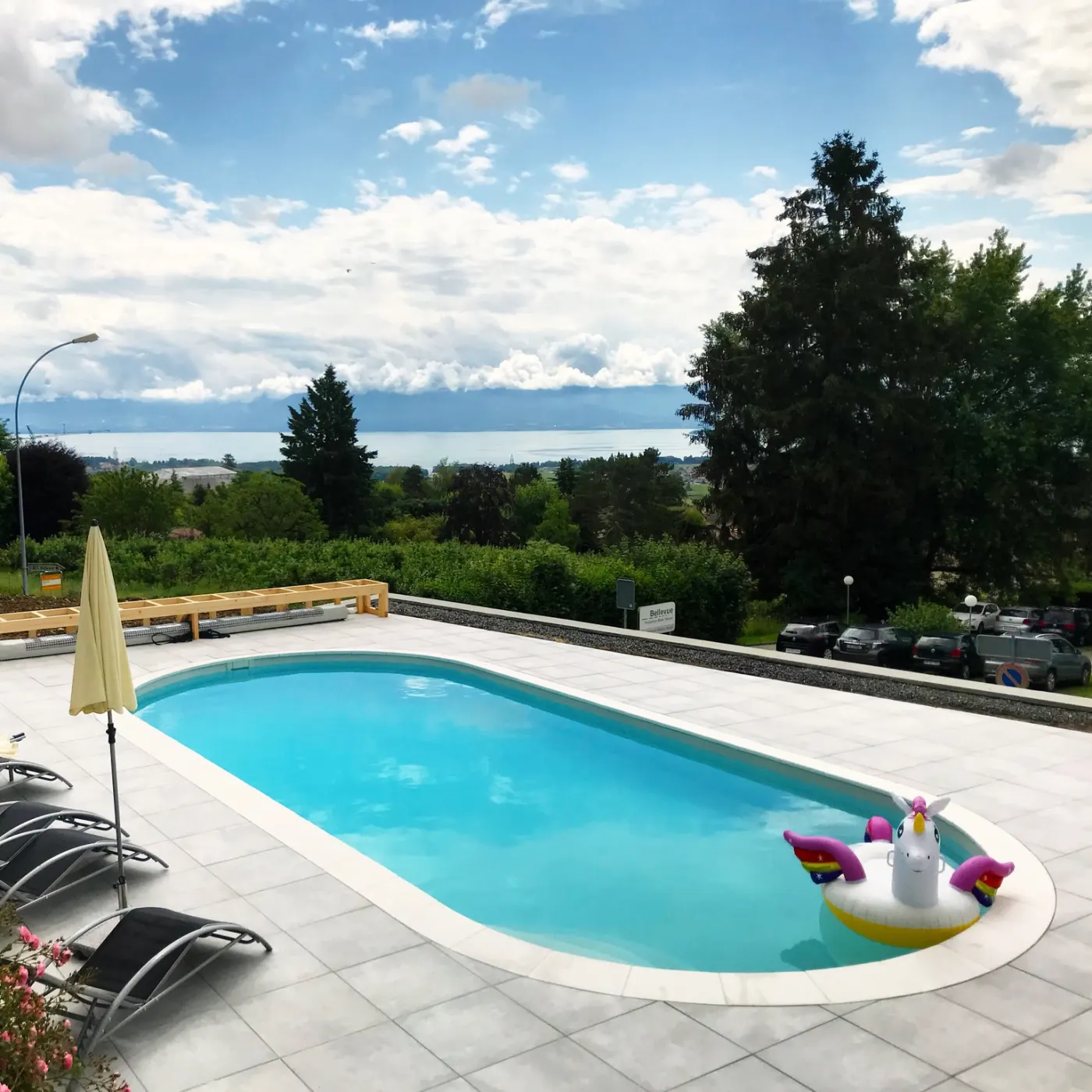Piscine Waterair ovale avec vue sur le lac Léman