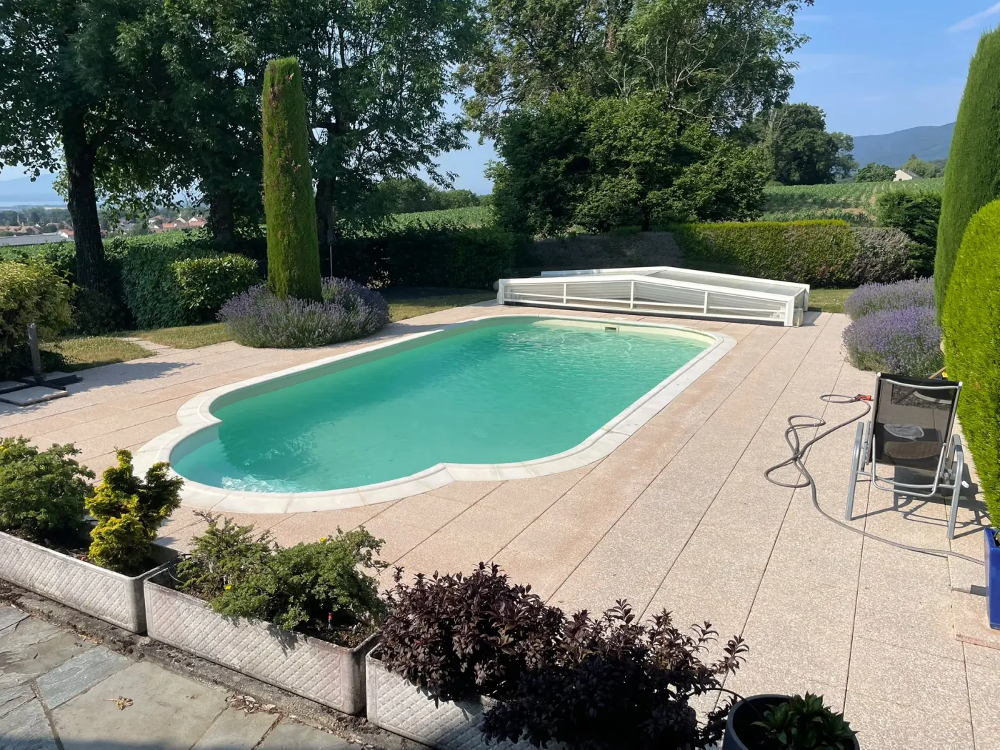 Piscine Waterair rectangulaire bordée de lavande